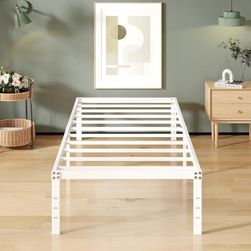 16 Inch White Twin XL Bed Frames, Metal Platform Twin XL Bed Frame by Upcanso