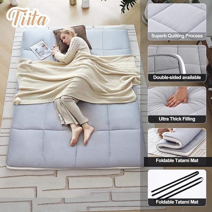 Tiita Floor Mattress Memory Foam Mattress Topper, Portable Roll Up Travel Car - Image 5