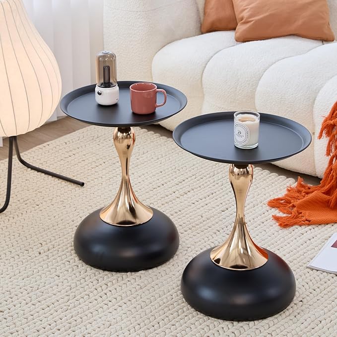 Modern Round Side Table with Gold Pedestal Base, Accent End Table by Unknown