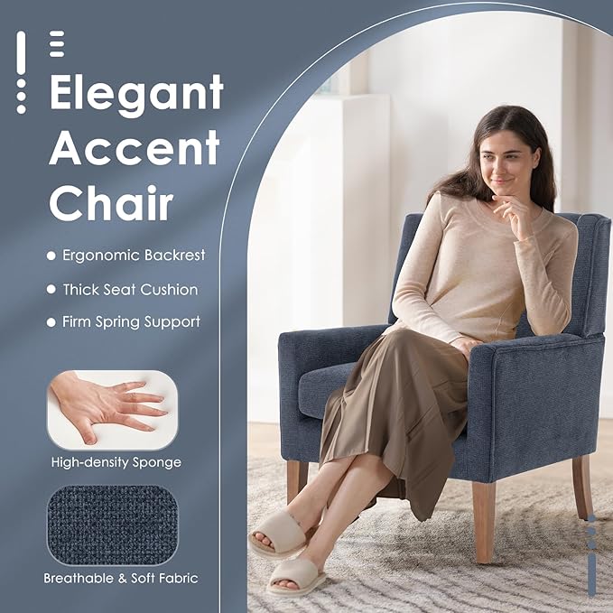 COLAMY Modern Wingback Living Room Chair Set of 2, Upholstered Fabric Accent - Image 4