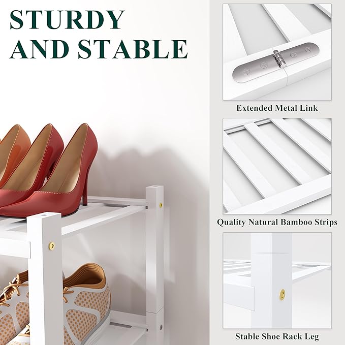 Smiry Shoe Rack, 5 Tier Bamboo Shoe Organizer, Stackable Free Standing Wooden - Image 3