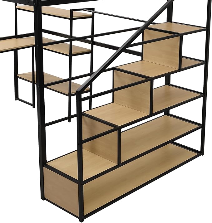 Full Size Metal Loft Bed with Staircase, Full-Length Guardrails, a Built-in - Image 6