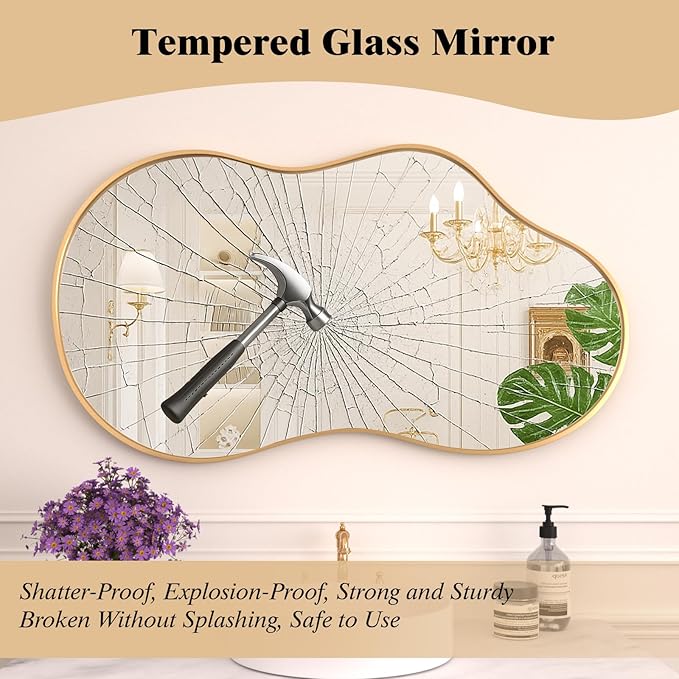 WEER Irregular Wall Mirror, 20x36 inch Gold Asymmetrical Mirror Wall Mounted - Image 4