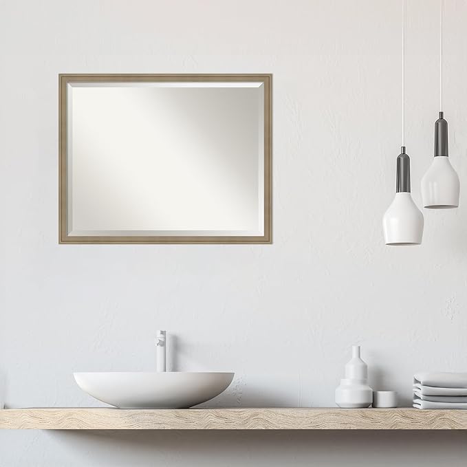 Amanti Art Brown Wall Mirror 24x30 Florence Light Brown Rectangle Bathroom - Image 6