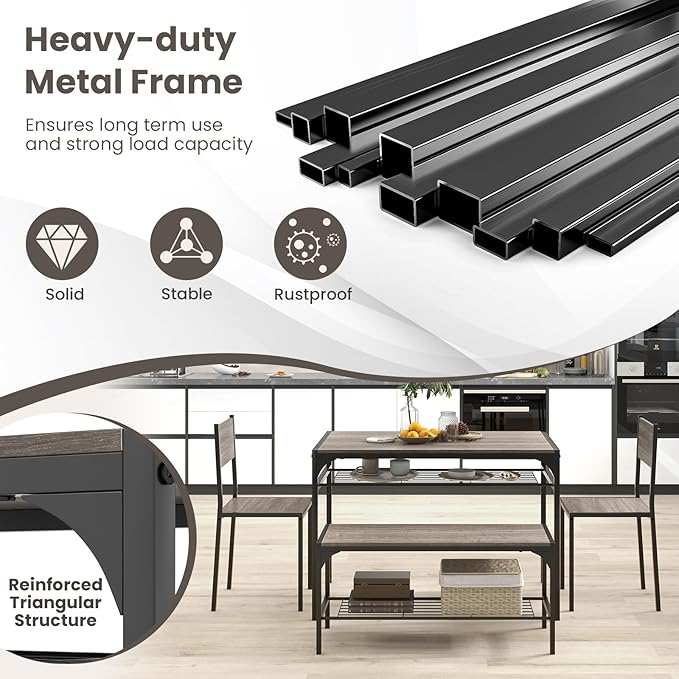 Tangkula Dining Table Set for 4, Kitchen Table and 2 Chairs for 4 - Image 7