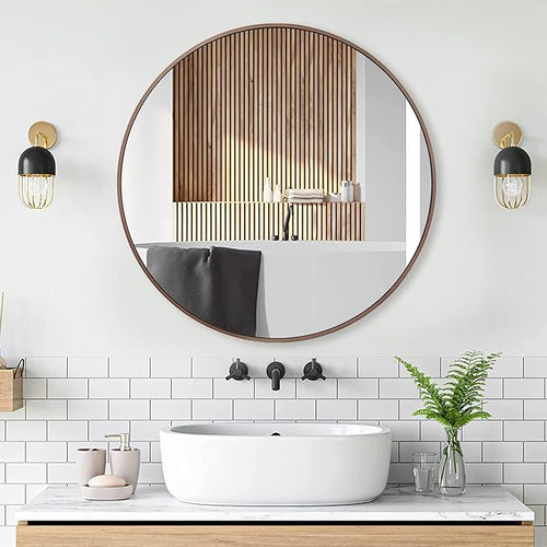 28 inch Round Bronze Mirror, Brushed Metal Framed Circle Wall Mirror - Image 2