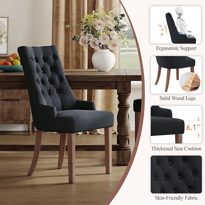 COLAMY Wingback Upholstered Side Dining Room Chairs Set of 2, Fabric Dining - Image 5