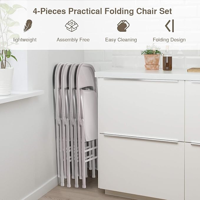 VECELO Metal Folding Chairs 4 Pack, Double Hinged Steel Frame Easy - Image 7