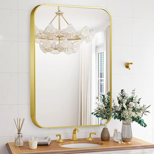 20x28 Inch Bathroom Mirror for Wall, Matte Gold Framed Rectangle Mirror - Image 2