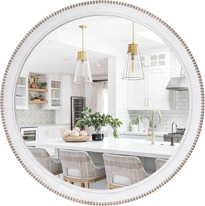 sawsile Wood Circle Mirror, Rustic Farmhouse Wall Mirror 32 inch Round Morden by sawsile