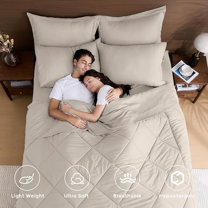 HEVUMYI Beige Tan Queen Comforter Set - Image 2