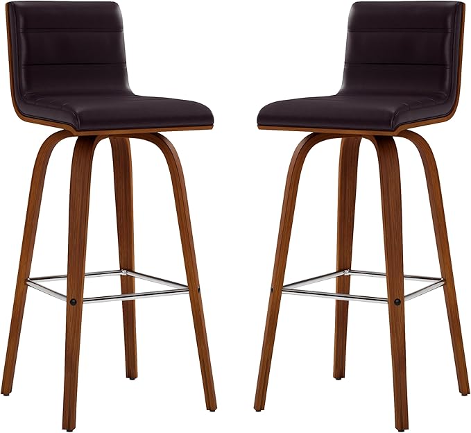 Armen Living Vienna 30" Bar Height Swivel Brown Faux Leather and Walnut Wood - Image 11