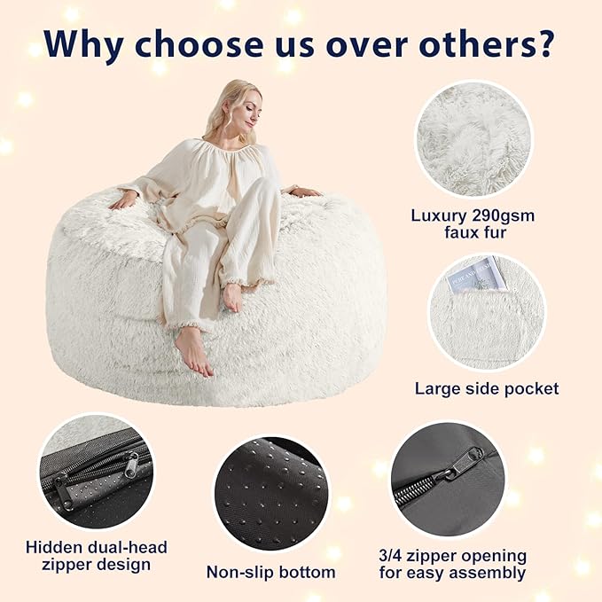 Stuffed Animal Storage Bean Bag, Adult Bean Bag Chair Covers Machine Washable - Image 4