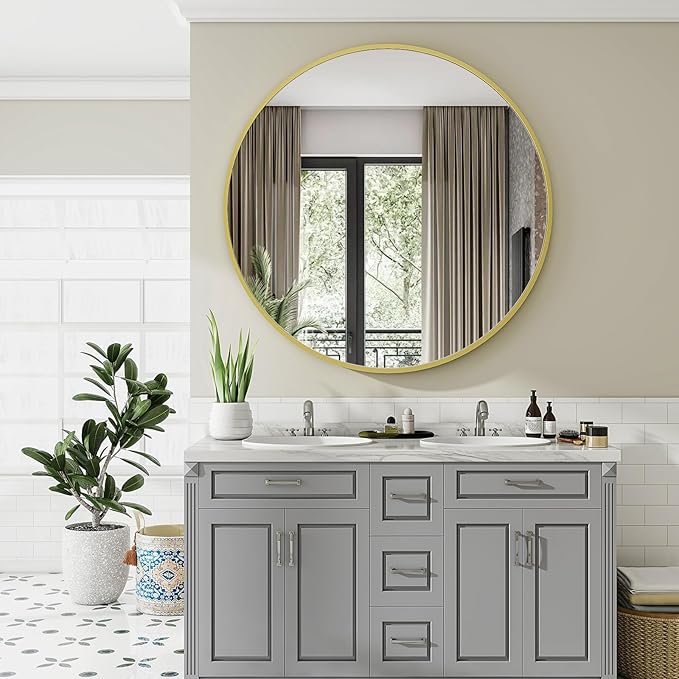 Gold Round Bathroom Mirror, 48 inch Large Circle Wall Mounted Hanging Mirror - Image 6