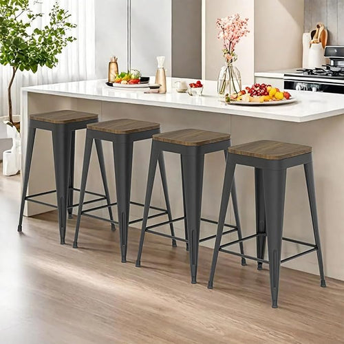 24 inch Backless Bar Stools Set of 4, Indoor Metal Bar Stools by Vinahomar