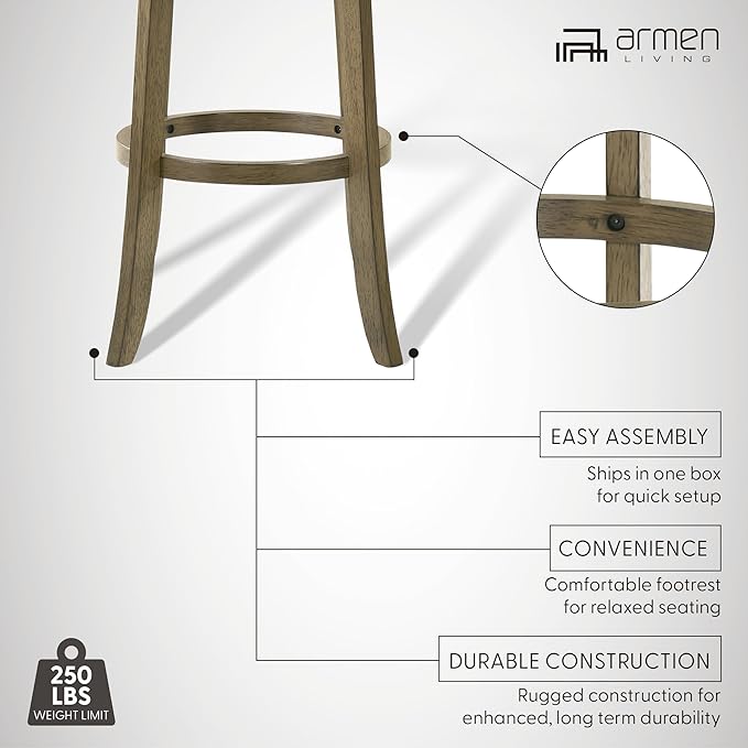 Armen Living Blair 30 in. Putty Brown Bar Height Rubberwood Swivel Barstool - Image 11