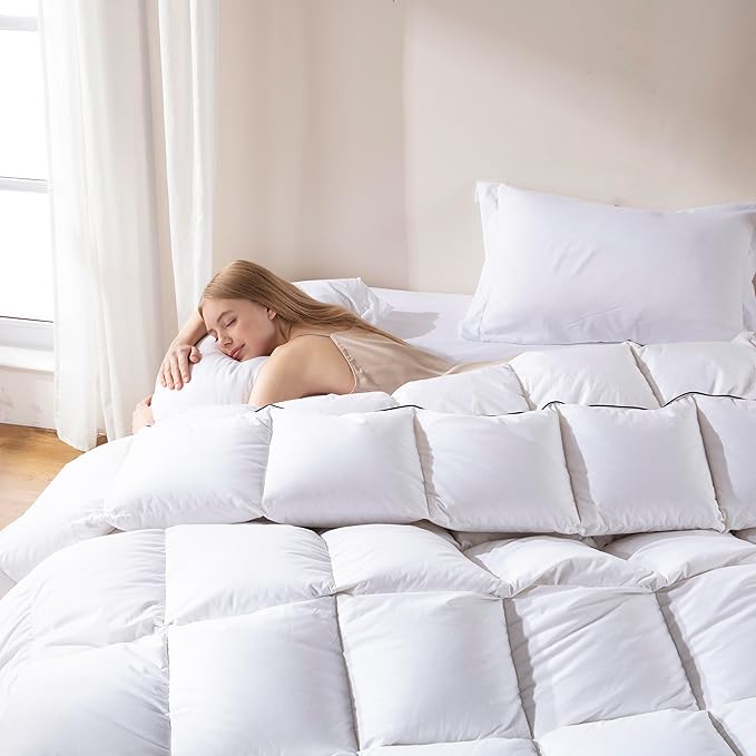 DOWNCOOL Feather Comforter California King, All Season Luxurious Hotel Bed by DOWNCOOL