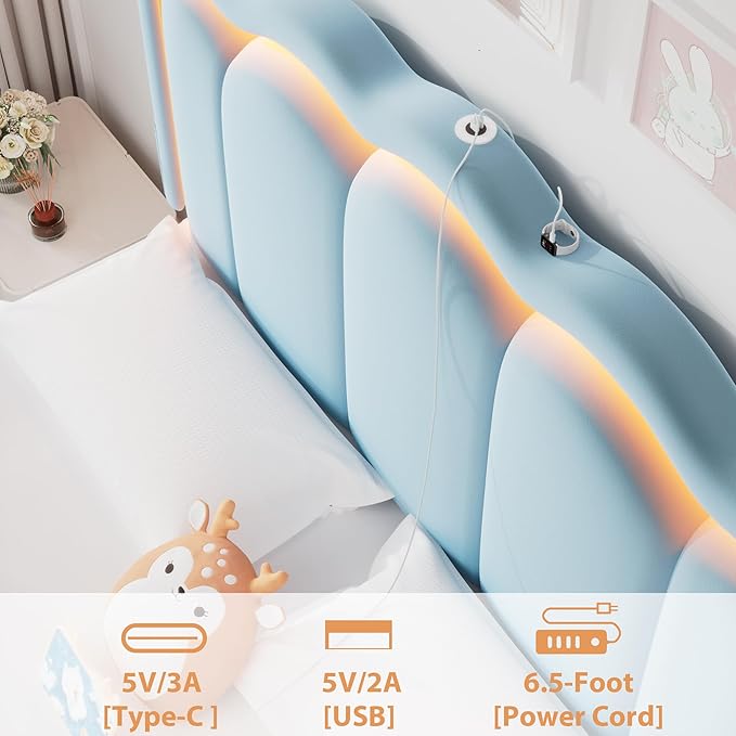 Queen Upholstered LED Bed Frame - Image 7