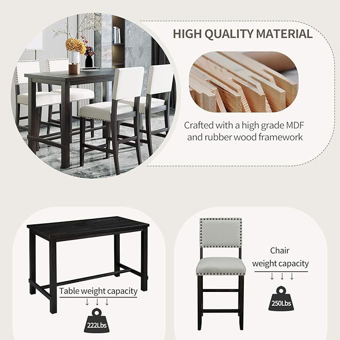 Ball & Cast 5 Piece Dining Table Set, 4 Upholstered Chairs - Image 7