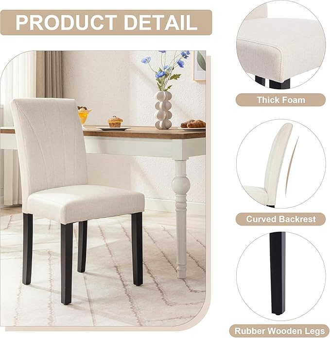 VECELO Upholstered Dining Chairs Set of 6, Modern Fabric and Solid Wood Legs & - Image 4