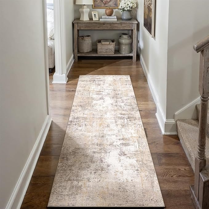 3x7 Washable Runner Rug Beige Grey Neutral Abstract Hallway Kitchen Living Room - Image 5