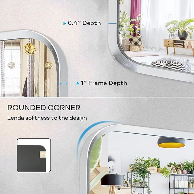 Brushed Nickel Bathroom Wall Mirror, Tempered Glass, Shatter Proof, Hangs - Image 4