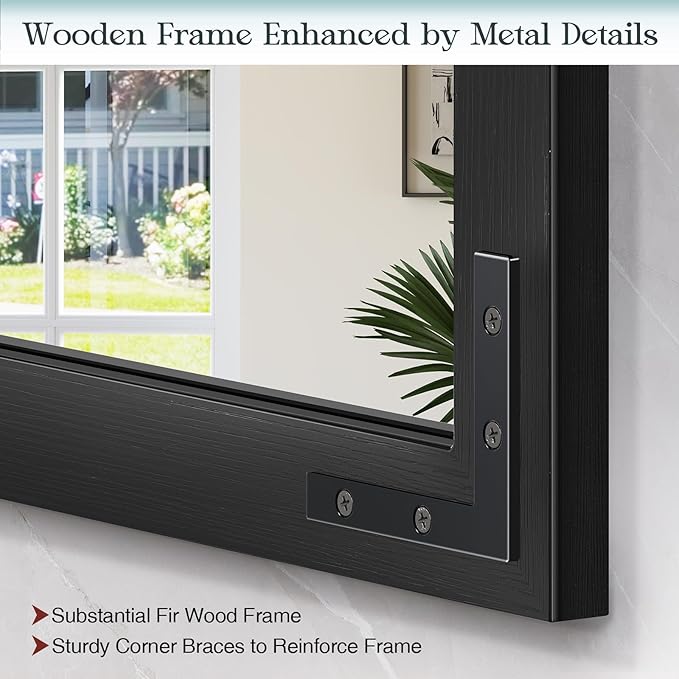 Farmhouse Mirror 40x30 Inch, Wood Framed Rectangular Wall Decorative Mirrors - Image 4