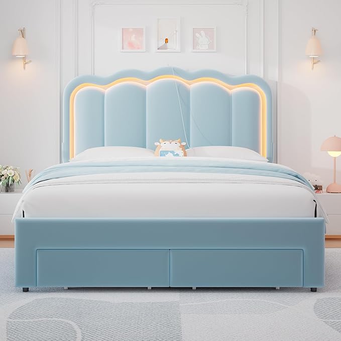 Queen Upholstered LED Bed Frame - Image 8