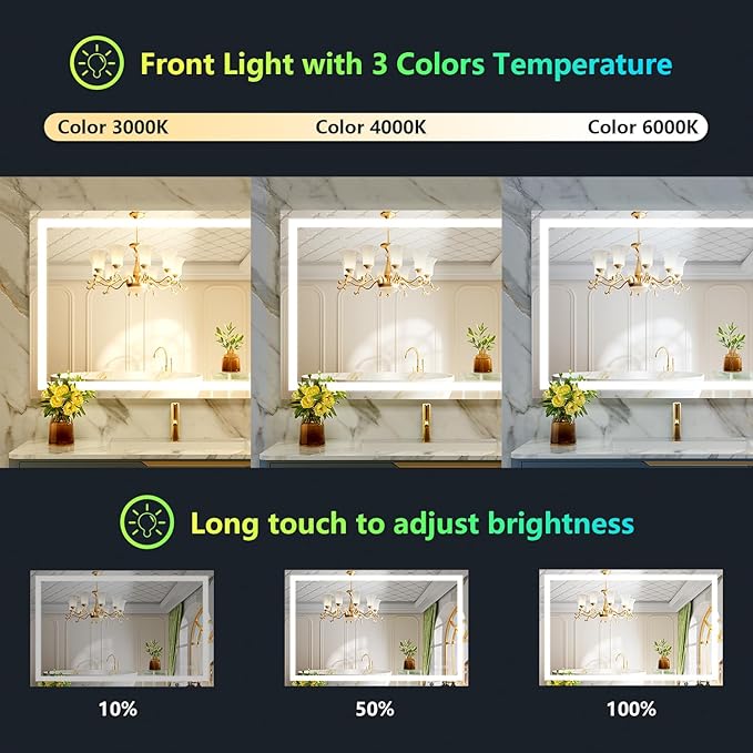 44x30 Inch RGB LED Bathroom Mirror Front Light and RGB Backlit Lighted Vanity - Image 4