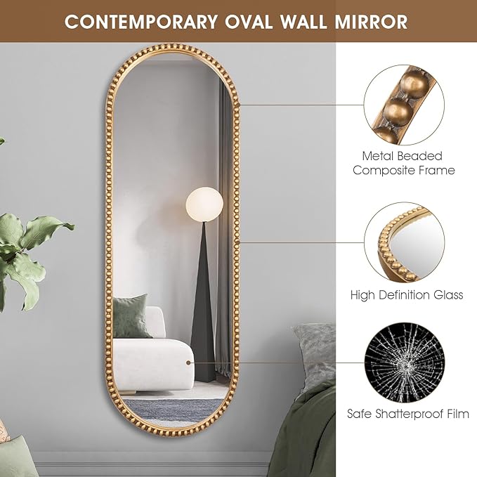 Oval Full Length Mirror, Living Room, Antique Gold - Image 3