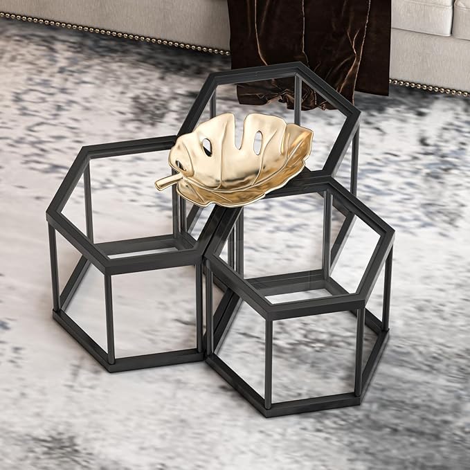 Coffee Table Glass Modern Coffee Table, Hexagon Free Combination Glass Center by LUGSHIREE