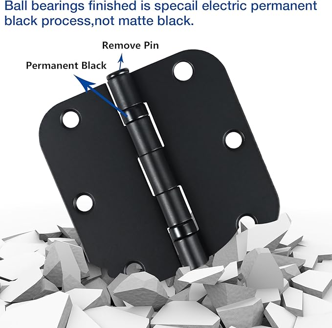 30 Pack Ball Bearing Matte Black Door Hinges 3.5 Inch 5/8" Radius Round Squeak - Image 4