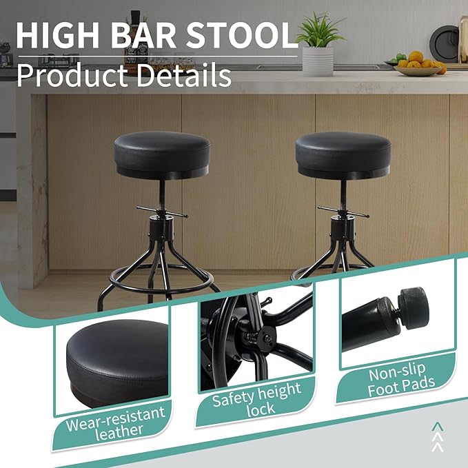 Counter Height Bar Stools Set of 2 Adjustable Swivel Barstools Modern PU - Image 6
