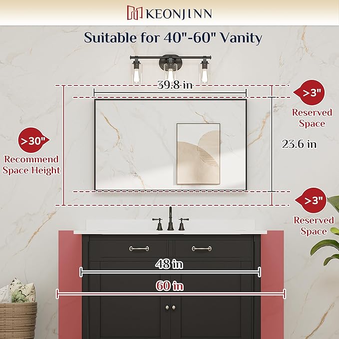 Keonjinn 40 x 24 in Brushed Nickel Bathroom Mirror - Image 5