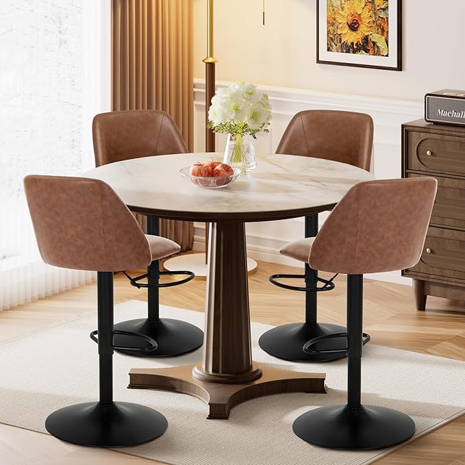 COLAMY Bar Stools Set of 6, Modern Swivel Bar Chairs, Adjustable PU Leather - Image 3