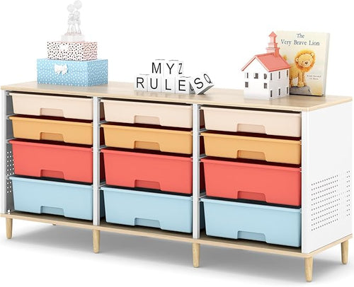 12-Drawer Storage Cabinet with Wooden Tabletop, Versatile Cube Storage by TOOLF