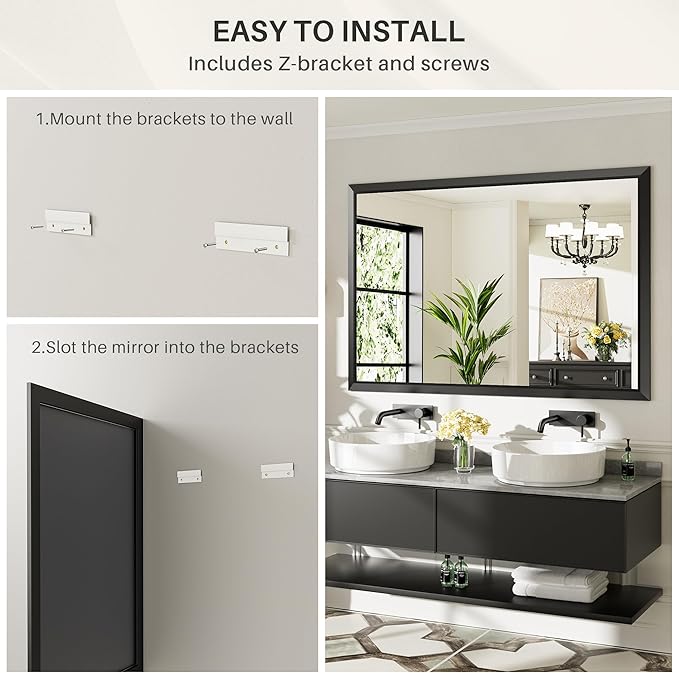 60x40 Inch Black Bathroom Mirror - Image 8