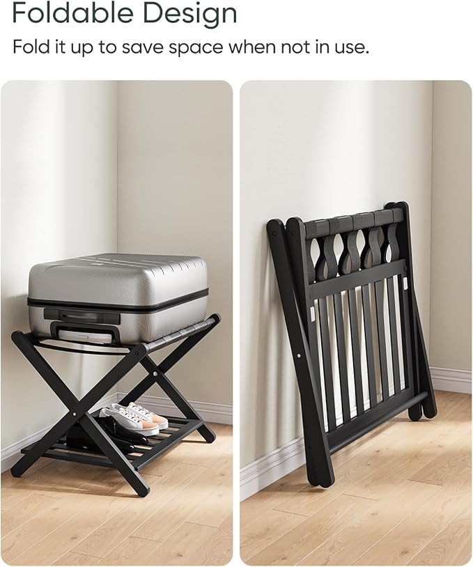2 Pack Fully Assembled Black Bamboo Luggage Racks - Image 3