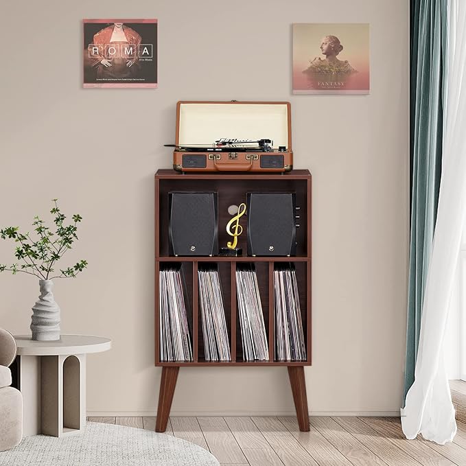 Lerliuo Record Player Stand, Walnut Turntable Stand Holds up to 160 Albums - Image 4
