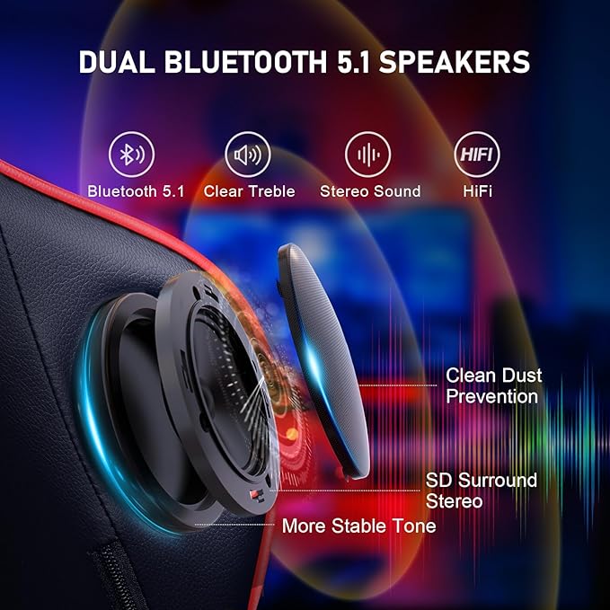 GTRACING Gaming Chair with Footrest Speakers Video Game Chair Bluetooth Music - Image 9