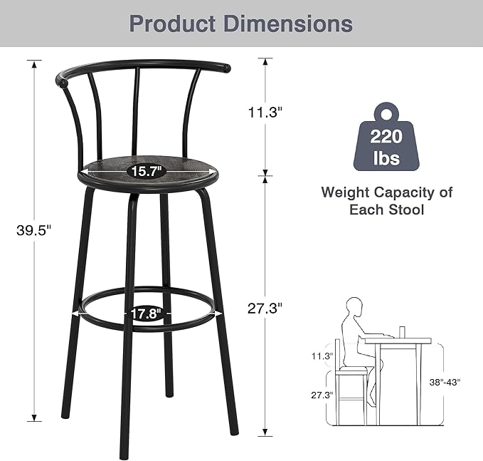 VECELO Bar Stools Set of 2, Swivel Counter Barstools - Image 3