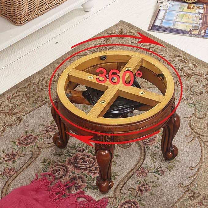 Solid Wood Foot Stool Round Ottoman Mid-Century Footrest Sofa Stool - Image 5