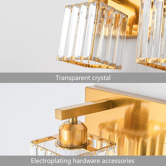 Modern Bathroom Vanity Light 3-Lights Gold Crystal Bathroom Wall Light Vanity - Image 5