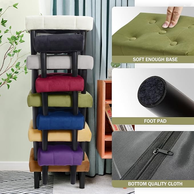 HOUCHICS Small Footstool Ottoman, Velvet Soft Footrest Ottoman - Image 3