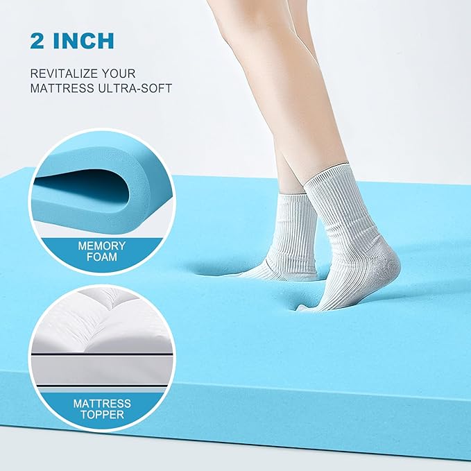 MASVIS Queen Size Dual Layer 4 Inch Memory Foam Mattress Topper, 2 Inch Gel - Image 4