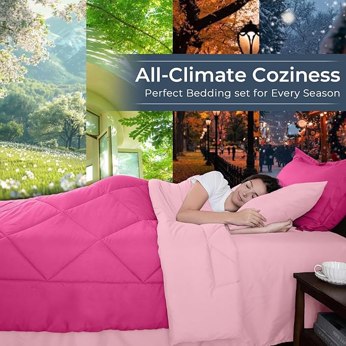 HEVUMYI Hot Pink & Baby Pink Full Comforter Set - Image 3