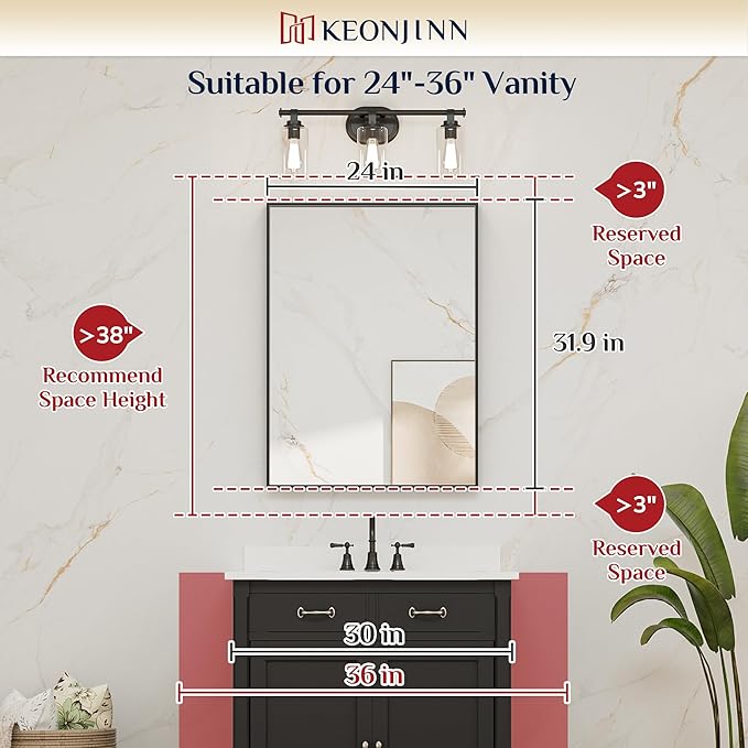 Keonjinn 24 x 32 in Brushed Nickel Bathroom Mirror - Image 5