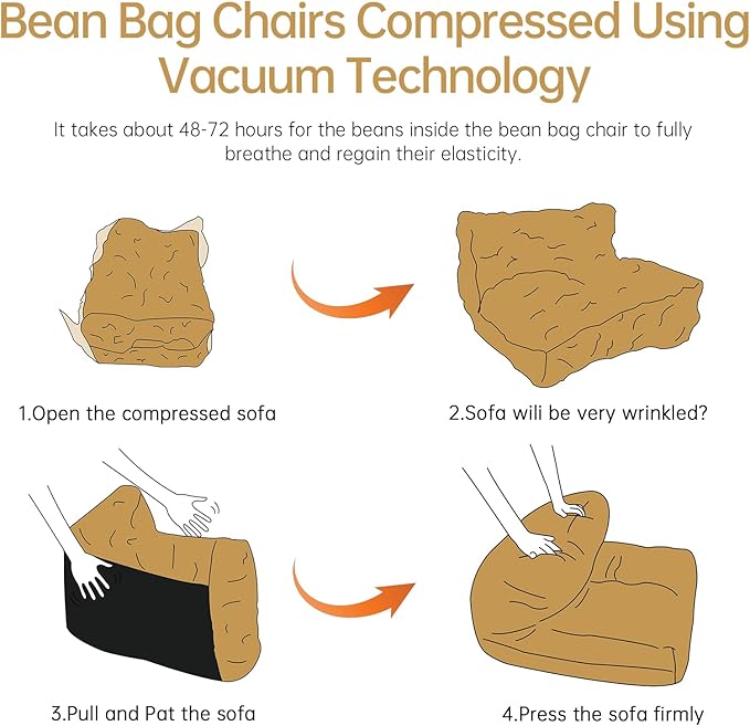 Bean Bag Chair with Ottoman, Comfy Bean Bag Sofa with Memory Foam, Lazy BeanBag - Image 6
