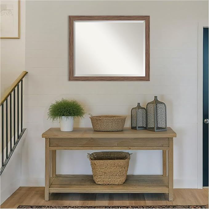 Amanti Art Brown Wall Mirror 25x31 Pia Medium Brown Narrow Rectangle Bathroom - Image 5