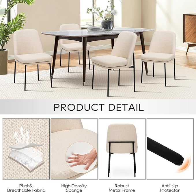 COLAMY Modern Dining Chairs Set of 2, Fabric Upholstered Dining Room Chairs - Image 3